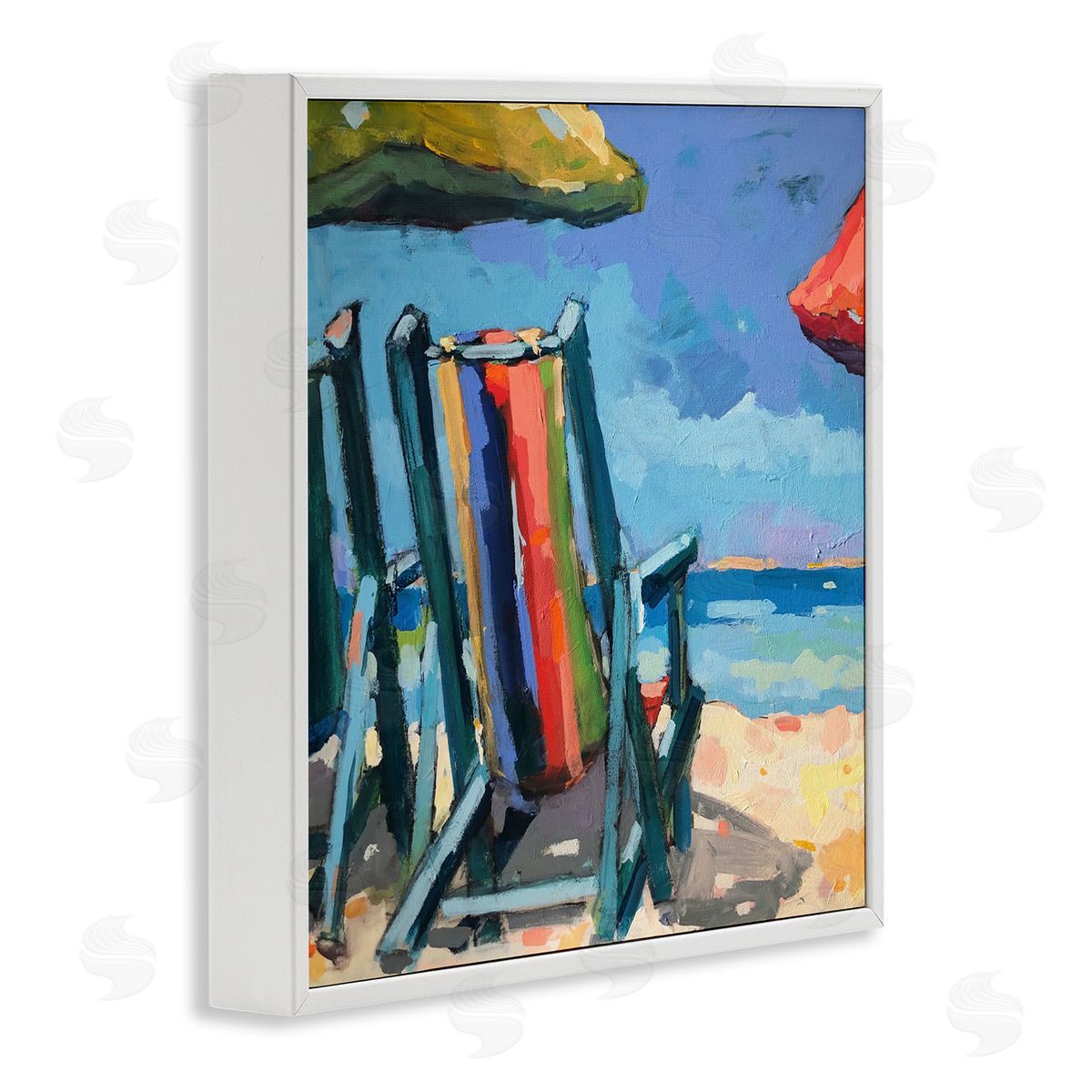 Page Pearson Railsback Vivid Beach Chairs Shoreline White Framed Glicee Wall Art Print