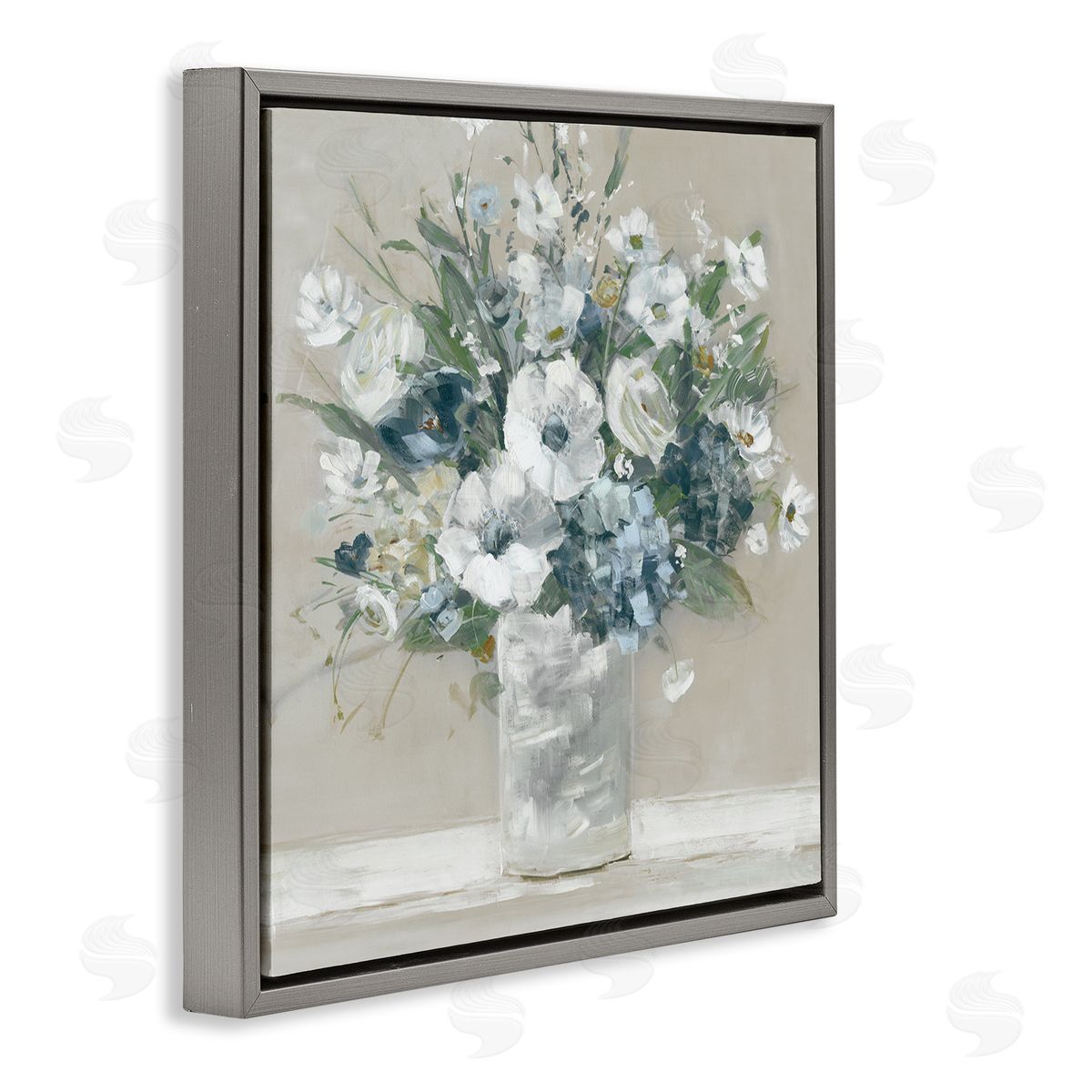 Sally Swatland Anemone Flower Arrangement Gray Floating Frame Canvas Wall Art Print