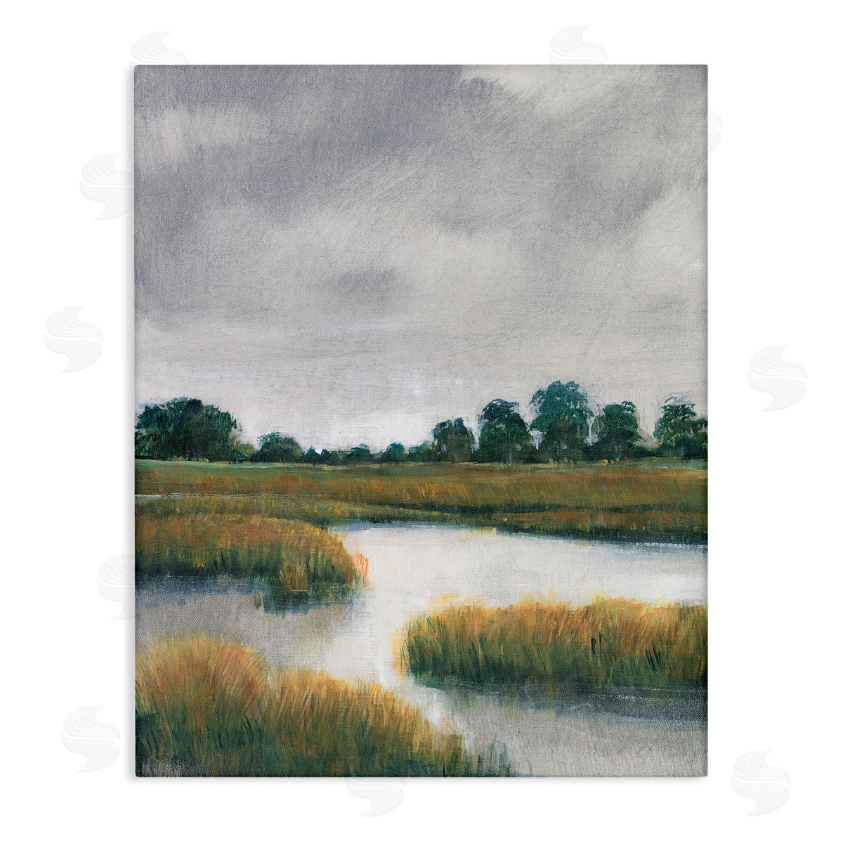 Cloudy Rural Marsh Landscape Canvas Wall Art, Home Decor by Tim OToole