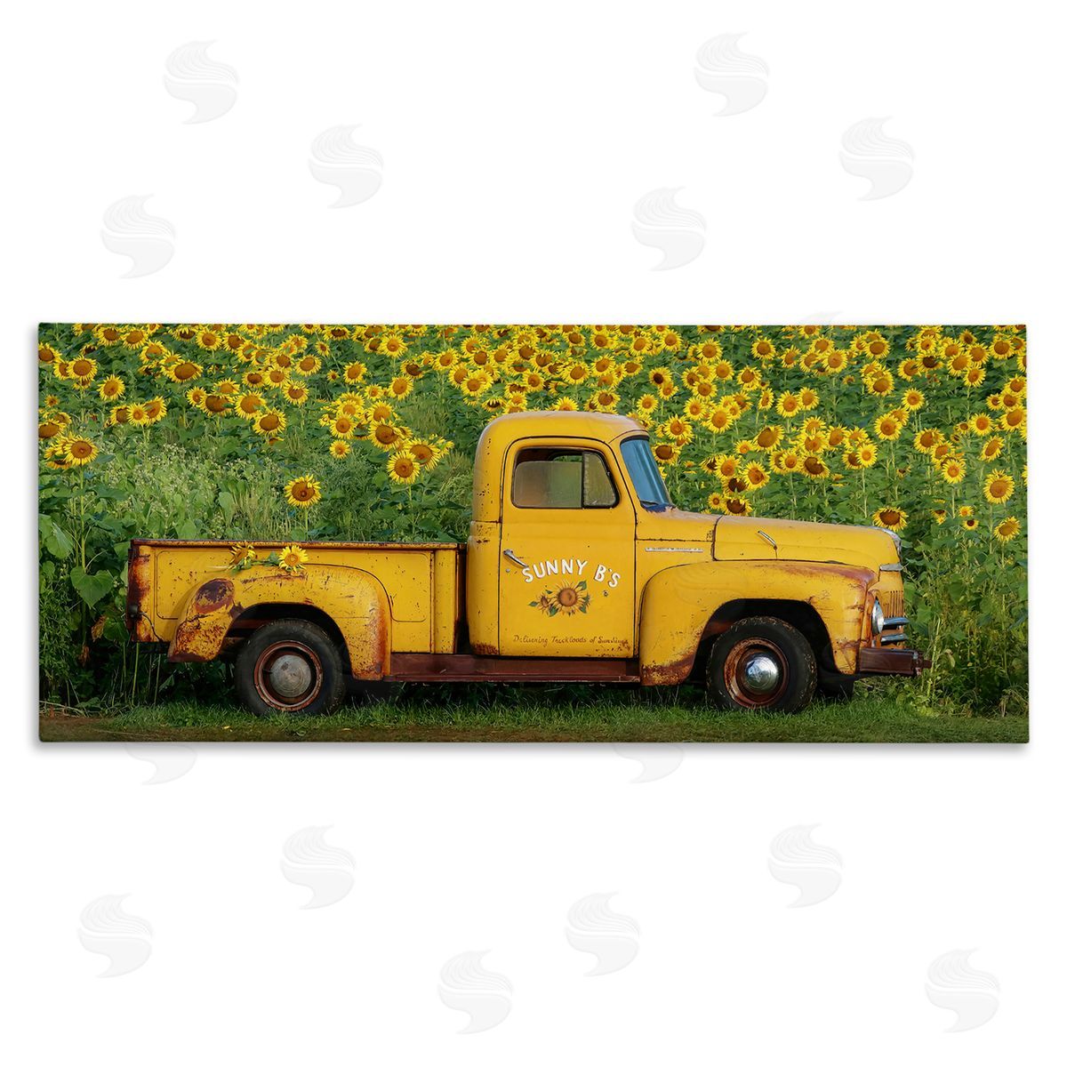 Yellow Pickup in Sunflower Field Canvas Wall Art, Home Decor by Carrie Ann Grippo-Pike