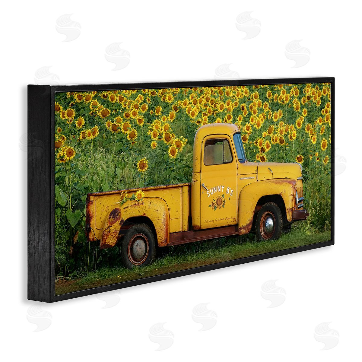 Yellow Pickup in Sunflower Field Black Frame Print Wall Art, Home Decor by Carrie Ann Grippo-Pike