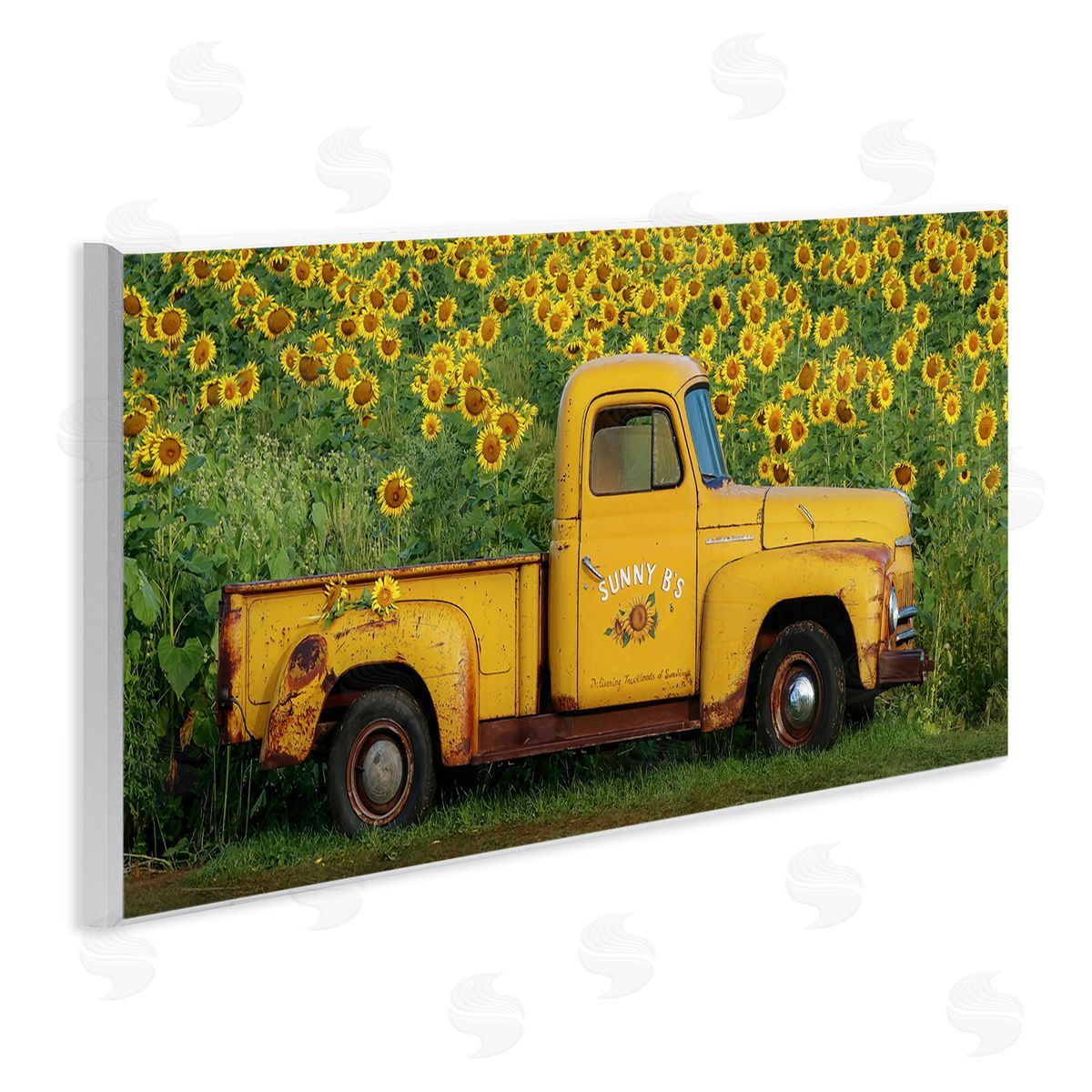 Yellow Pickup in Sunflower Field Wood Plaque Wall Art, Home Decor by Carrie Ann Grippo-Pike