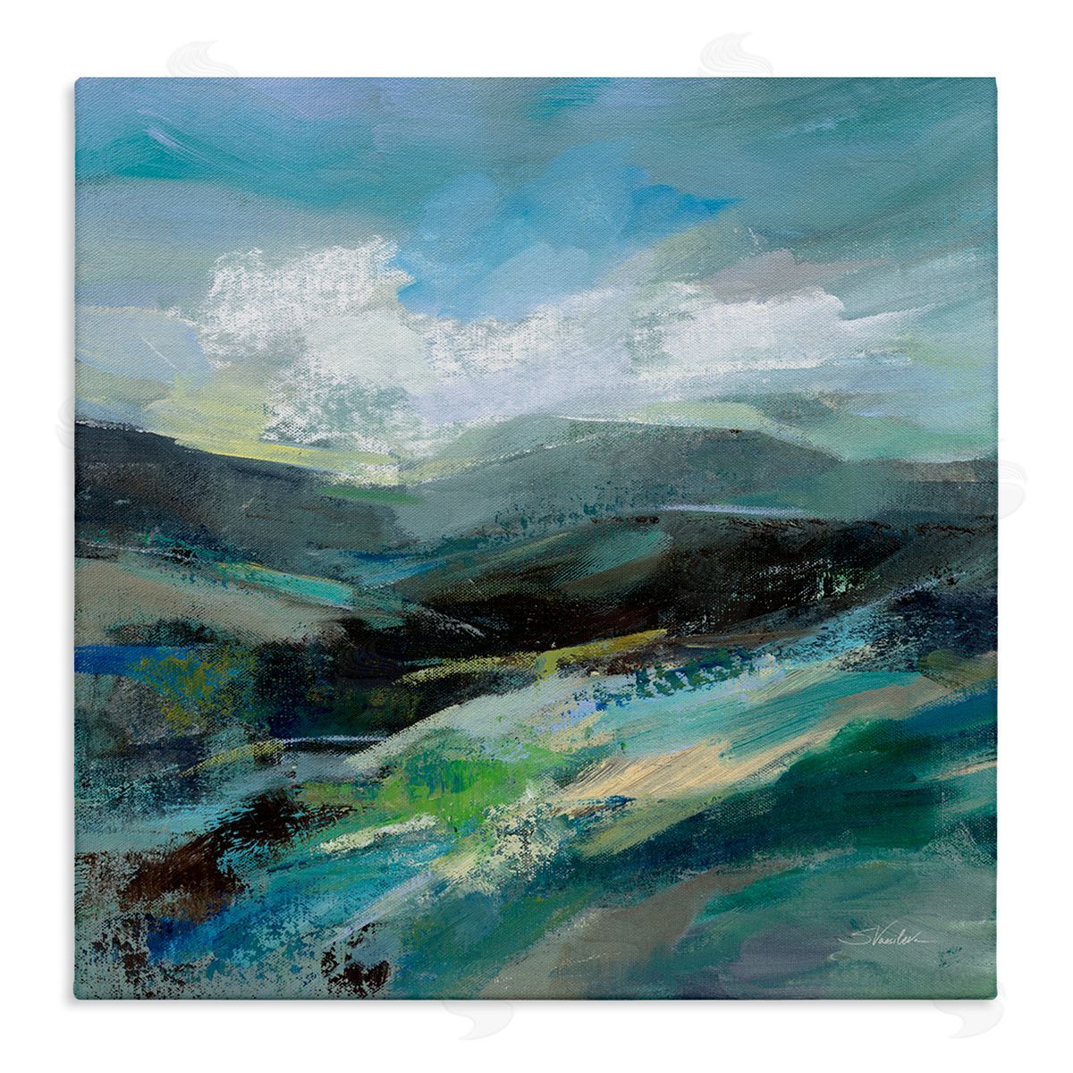 Silvia Vassileva Abstract Layered Mountain Scene Stretched Canvas Wall Art Print