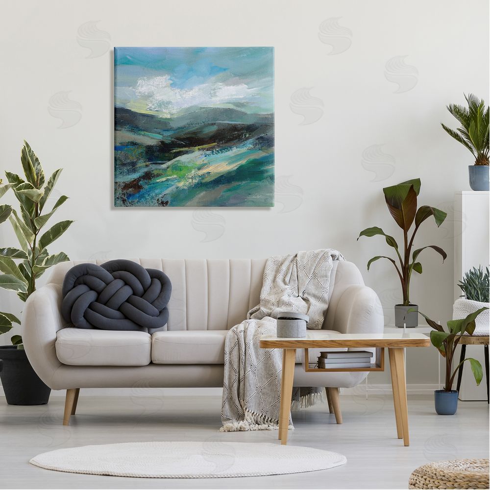 Silvia Vassileva Abstract Layered Mountain Scene Canvas Wall Art in Room