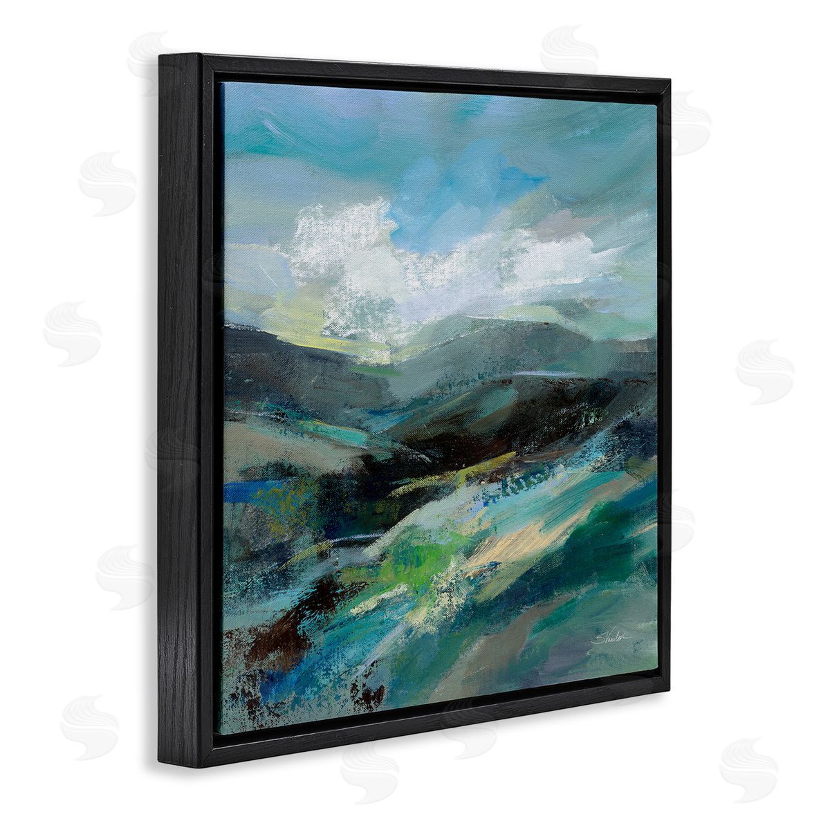 Silvia Vassileva Abstract Layered Mountain Scene Black Floating Frame Canvas Wall Art Print