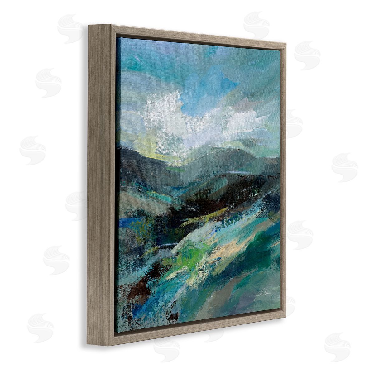 Silvia Vassileva Abstract Layered Mountain Scene Brown Floating Frame Canvas Wall Art Print