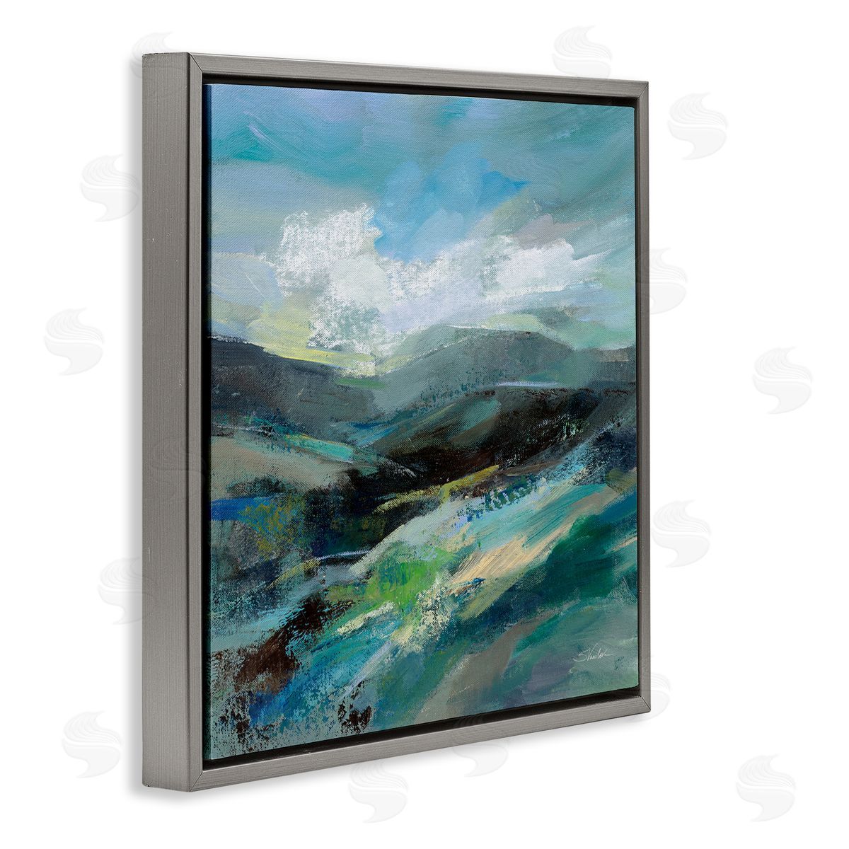 Silvia Vassileva Abstract Layered Mountain Scene Gray Floating Frame Canvas Wall Art Print
