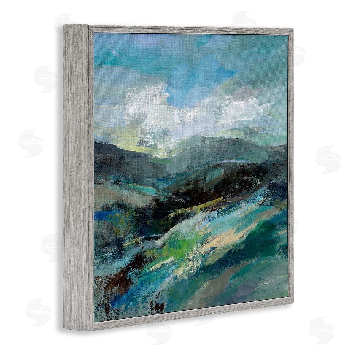 Silvia Vassileva Abstract Layered Mountain Scene Gray Framed Glicee Wall Art Print