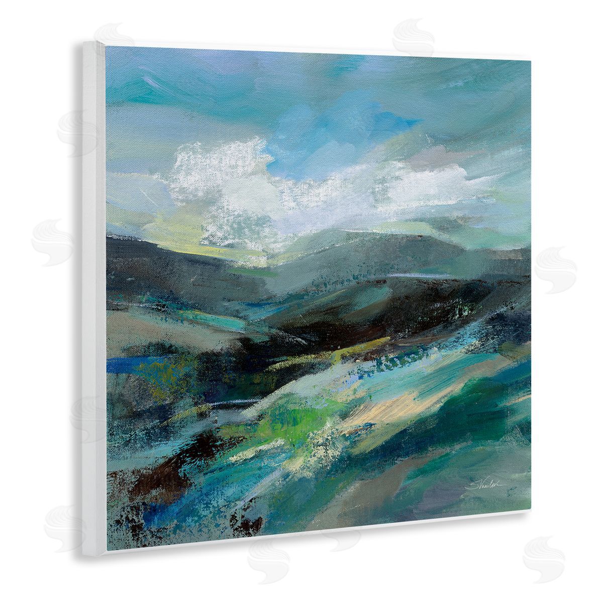 Silvia Vassileva Abstract Layered Mountain Scene Wooden Wall Plaque Art Print
