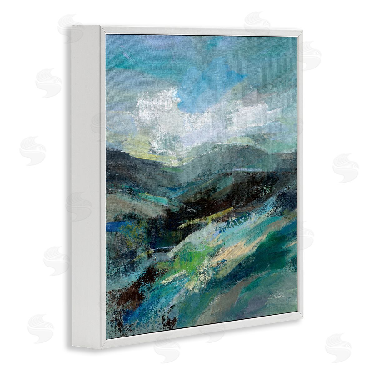 Silvia Vassileva Abstract Layered Mountain Scene White Framed Glicee Wall Art Print