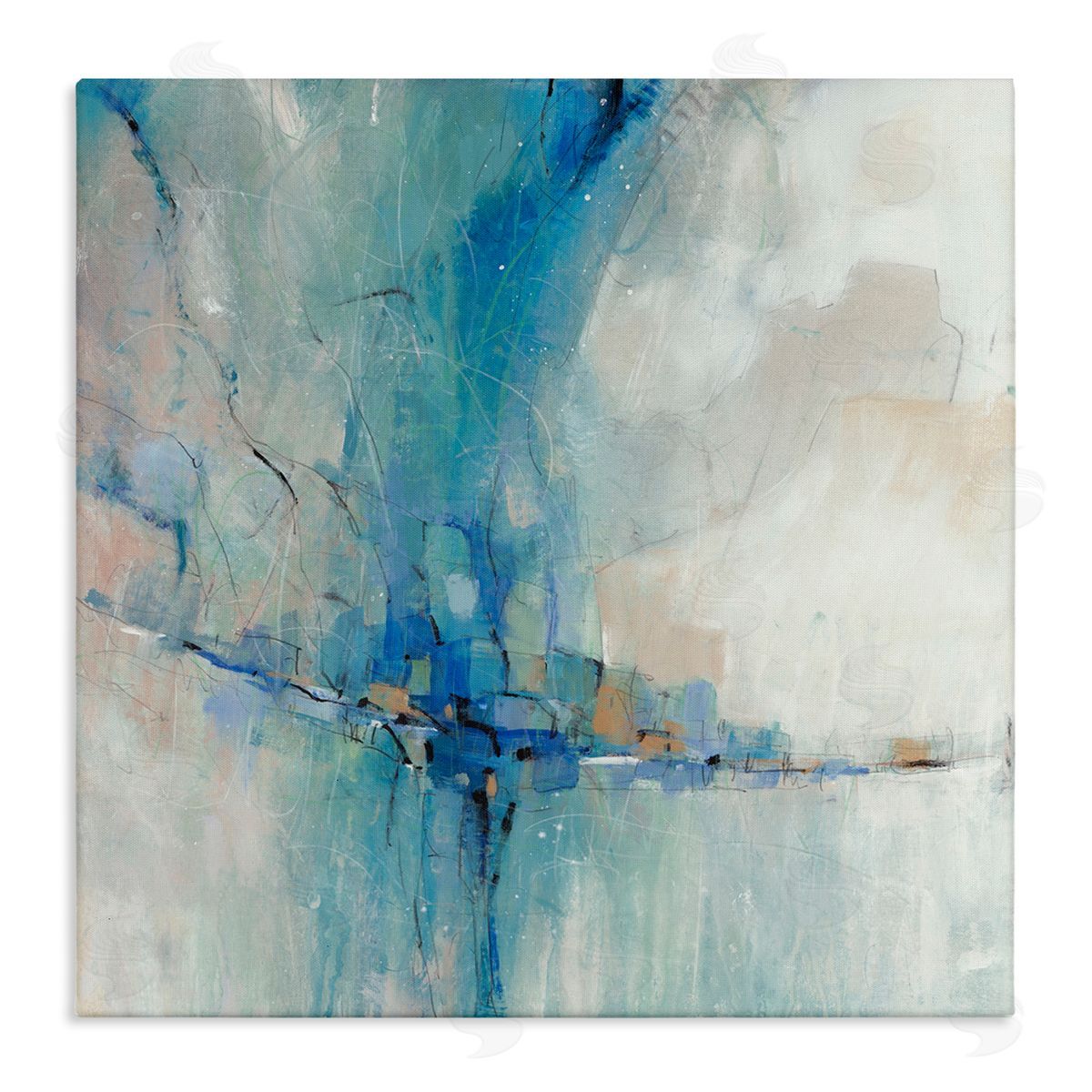 Tim O'Toole Abstract Blue Square Shapes  Stretched Canvas Wall Art Print