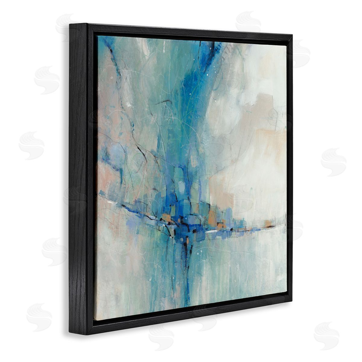 Tim O'Toole Abstract Blue Square Shapes  Black Floating Frame Canvas Wall Art Print
