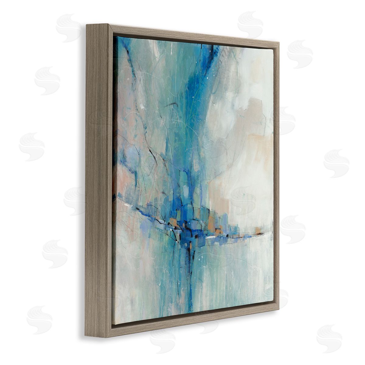 Tim O'Toole Abstract Blue Square Shapes  Brown Floating Frame Canvas Wall Art Print
