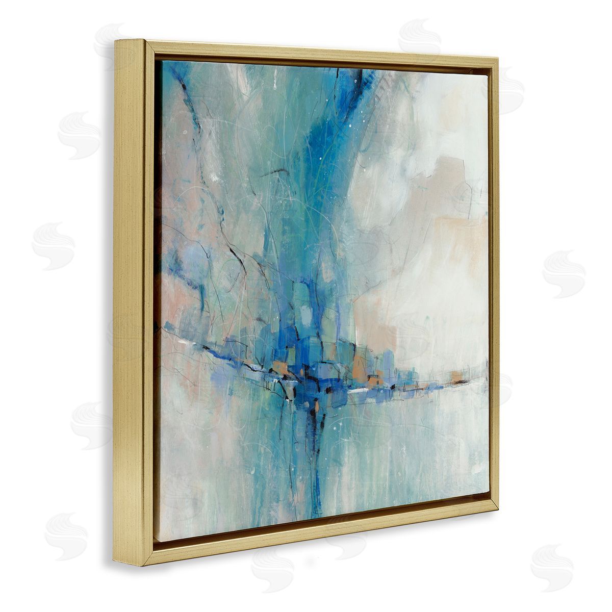 Tim O'Toole Abstract Blue Square Shapes  Gold Floating Frame Canvas Wall Art Print