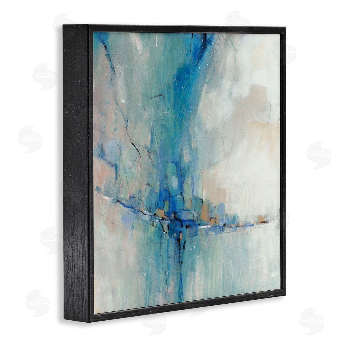 Tim O'Toole Abstract Blue Square Shapes  Black Framed Glicee Wall Art Print
