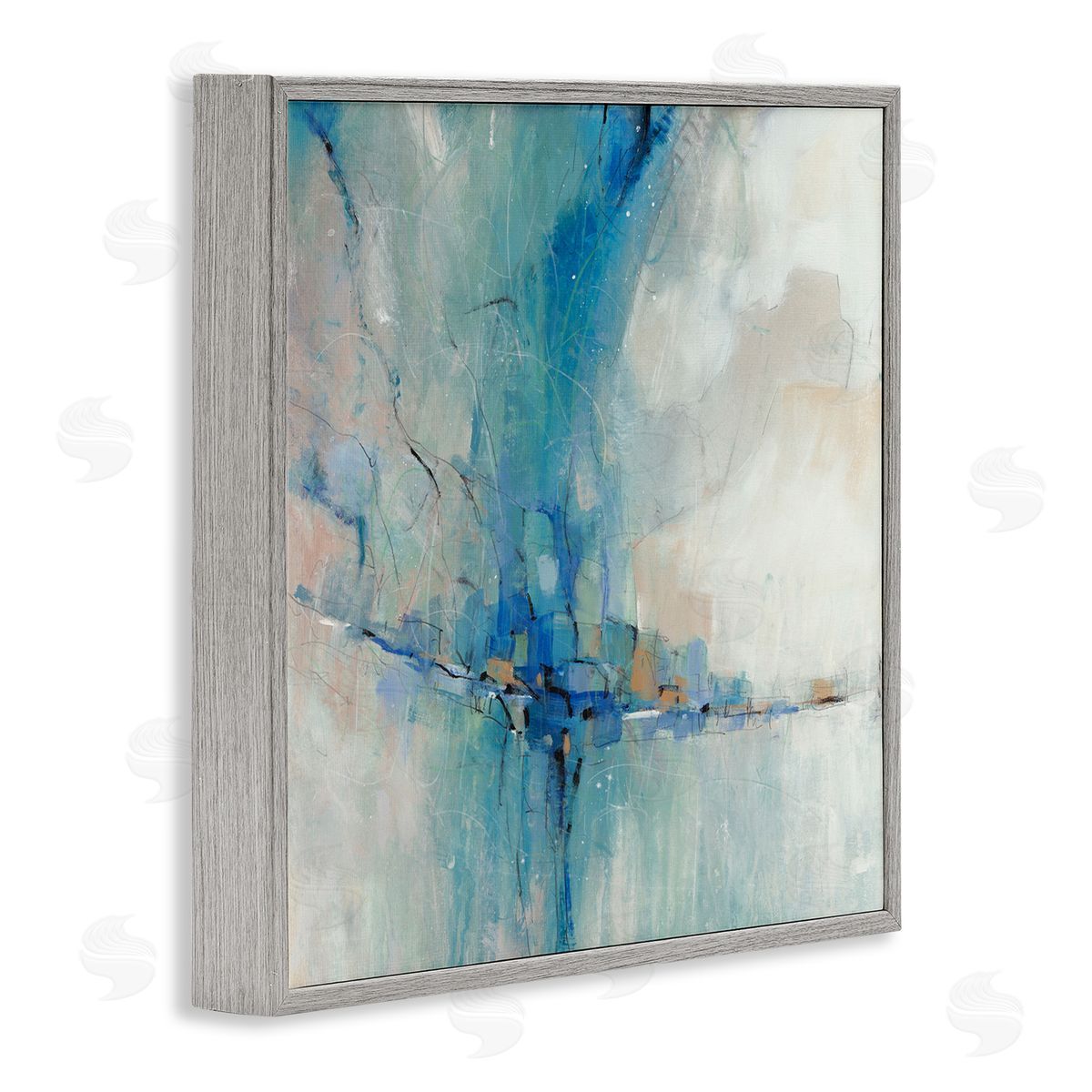 Tim O'Toole Abstract Blue Square Shapes  Gray Framed Glicee Wall Art Print
