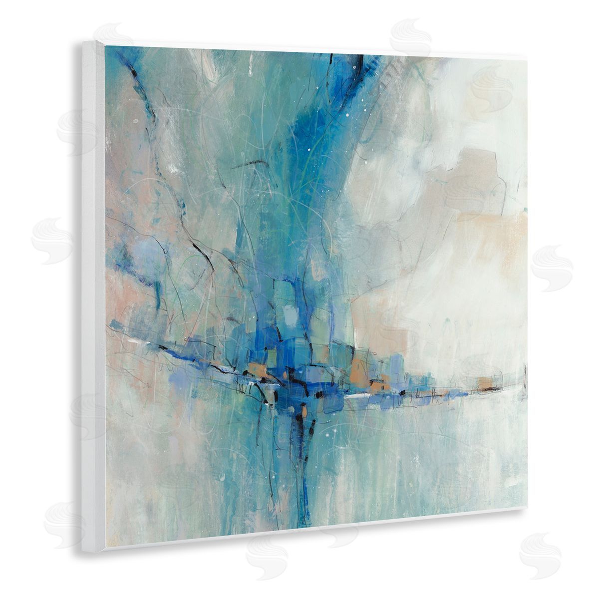Tim O'Toole Abstract Blue Square Shapes  Wooden Wall Plaque Art Print