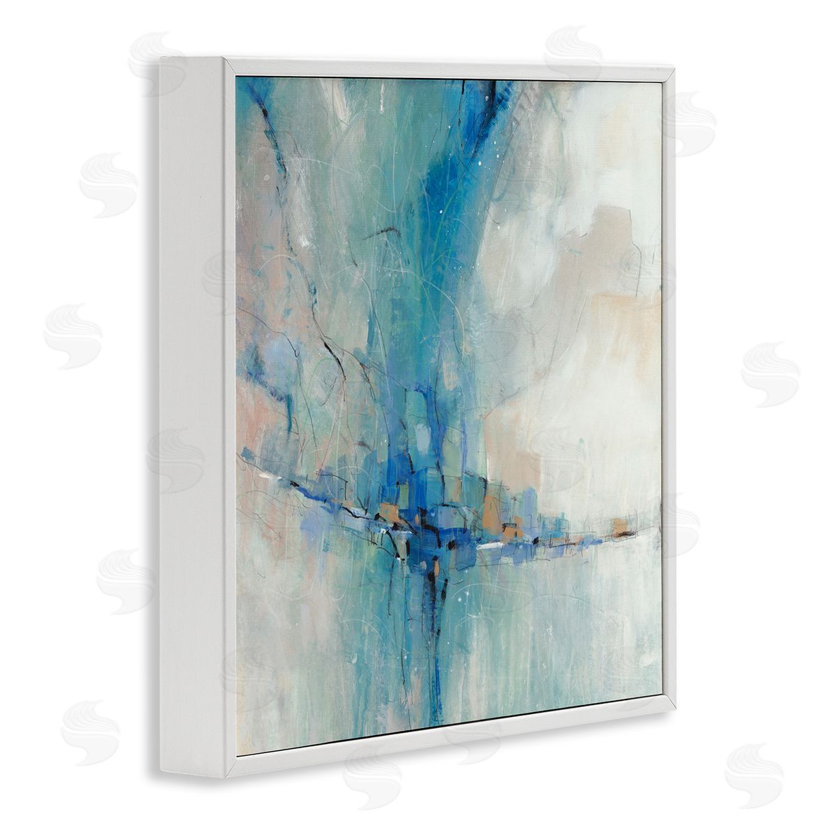 Tim O'Toole Abstract Blue Square Shapes  White Framed Glicee Wall Art Print