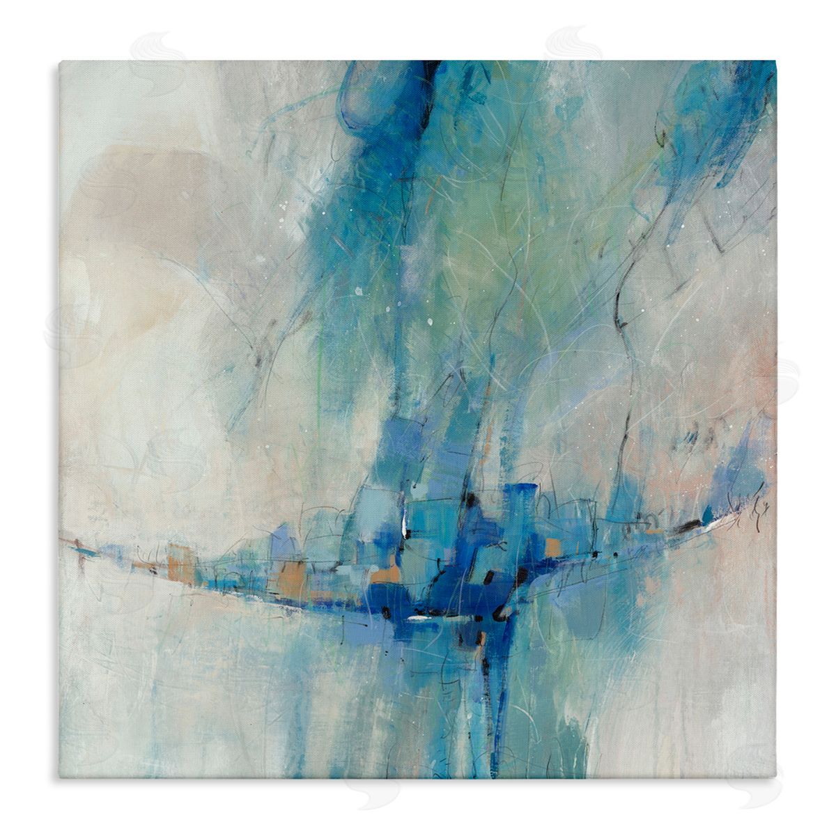 Tim O'Toole Modern Blue Shapes Gathered  Stretched Canvas Wall Art Print