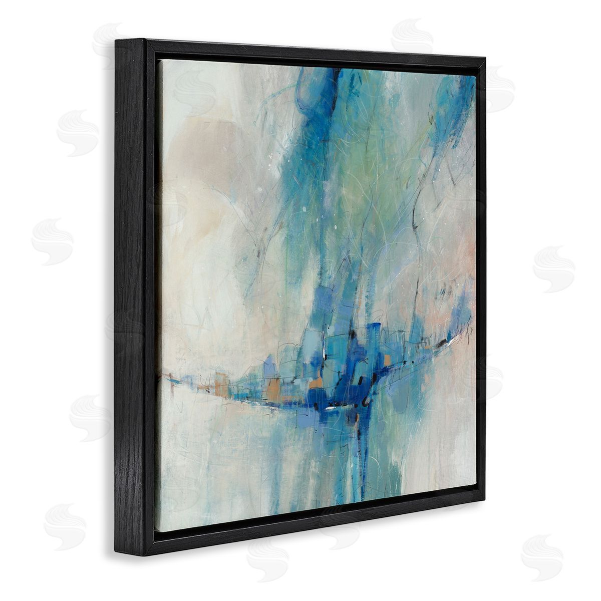 Tim O'Toole Modern Blue Shapes Gathered  Black Floating Frame Canvas Wall Art Print
