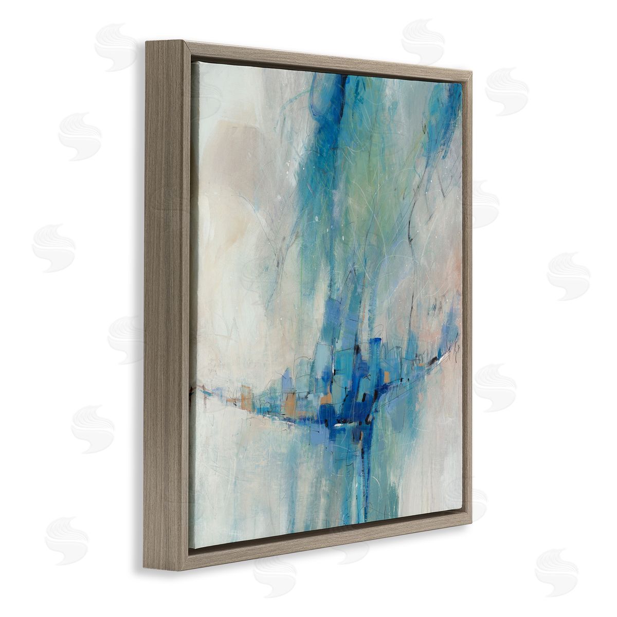 Tim O'Toole Modern Blue Shapes Gathered  Brown Floating Frame Canvas Wall Art Print
