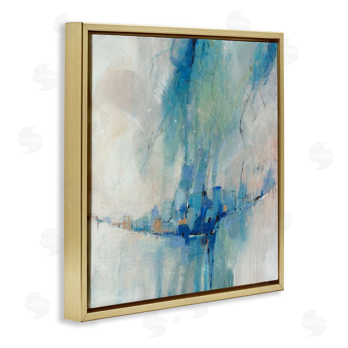 Tim O'Toole Modern Blue Shapes Gathered  Gold Floating Frame Canvas Wall Art Print