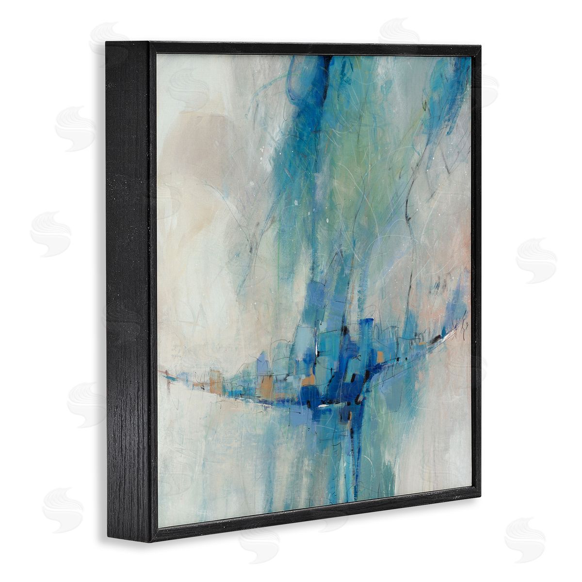 Tim O'Toole Modern Blue Shapes Gathered  Black Framed Glicee Wall Art Print