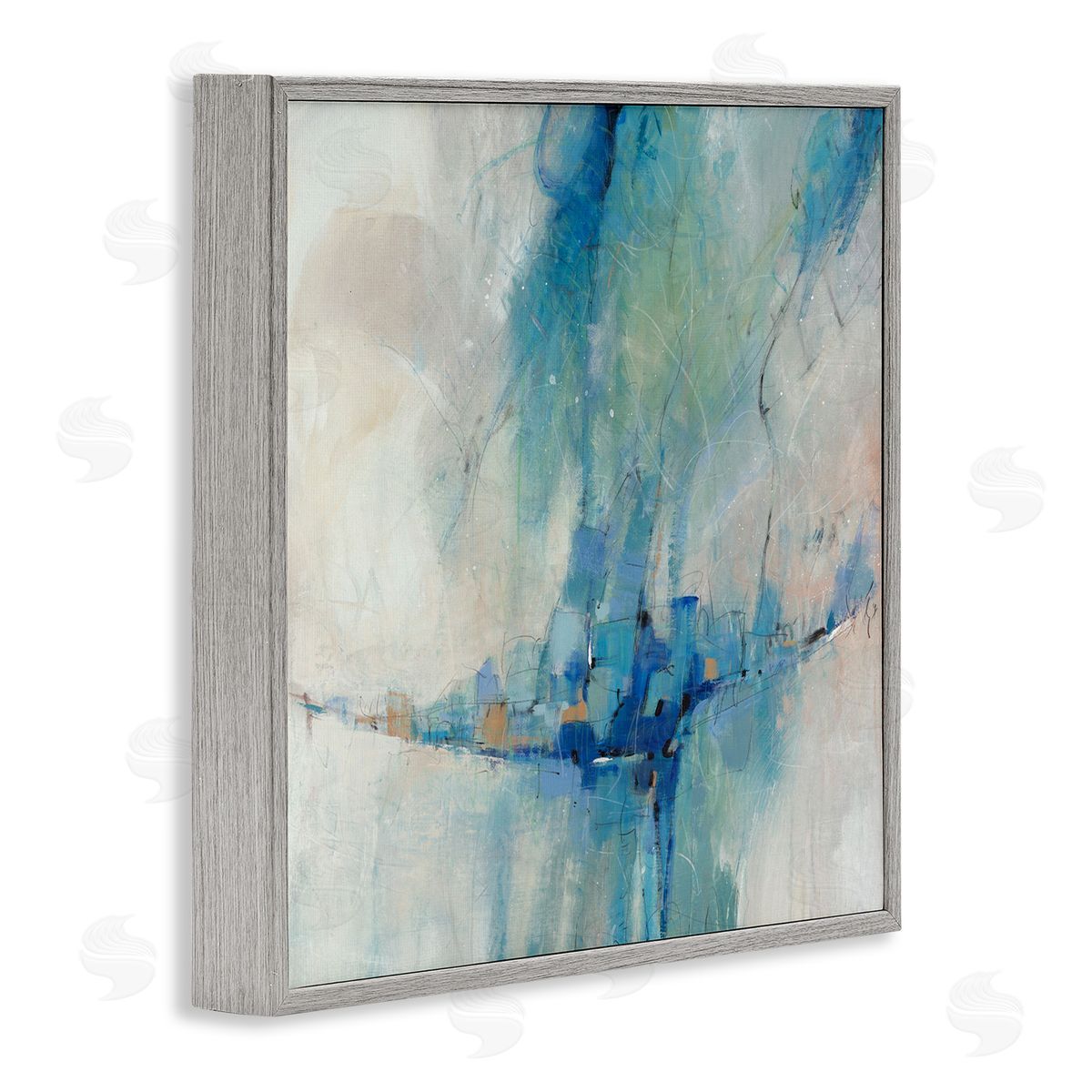Tim O'Toole Modern Blue Shapes Gathered  Gray Framed Glicee Wall Art Print