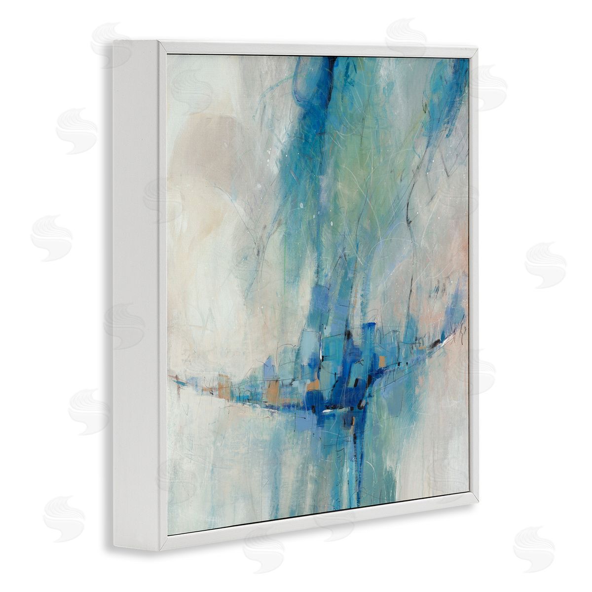 Tim O'Toole Modern Blue Shapes Gathered  White Framed Glicee Wall Art Print