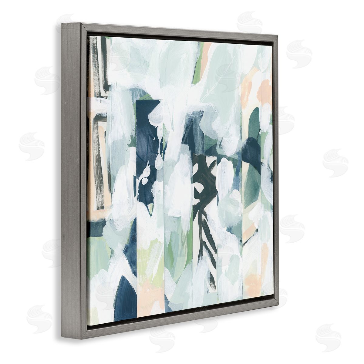June Erica Vess Alternating Abstract Shapes Composition Gray Floating Frame Canvas Wall Art Print