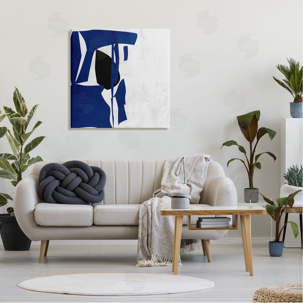 Melissa Wang Modern Blue Cutout Shapes  Canvas Wall Art in Room