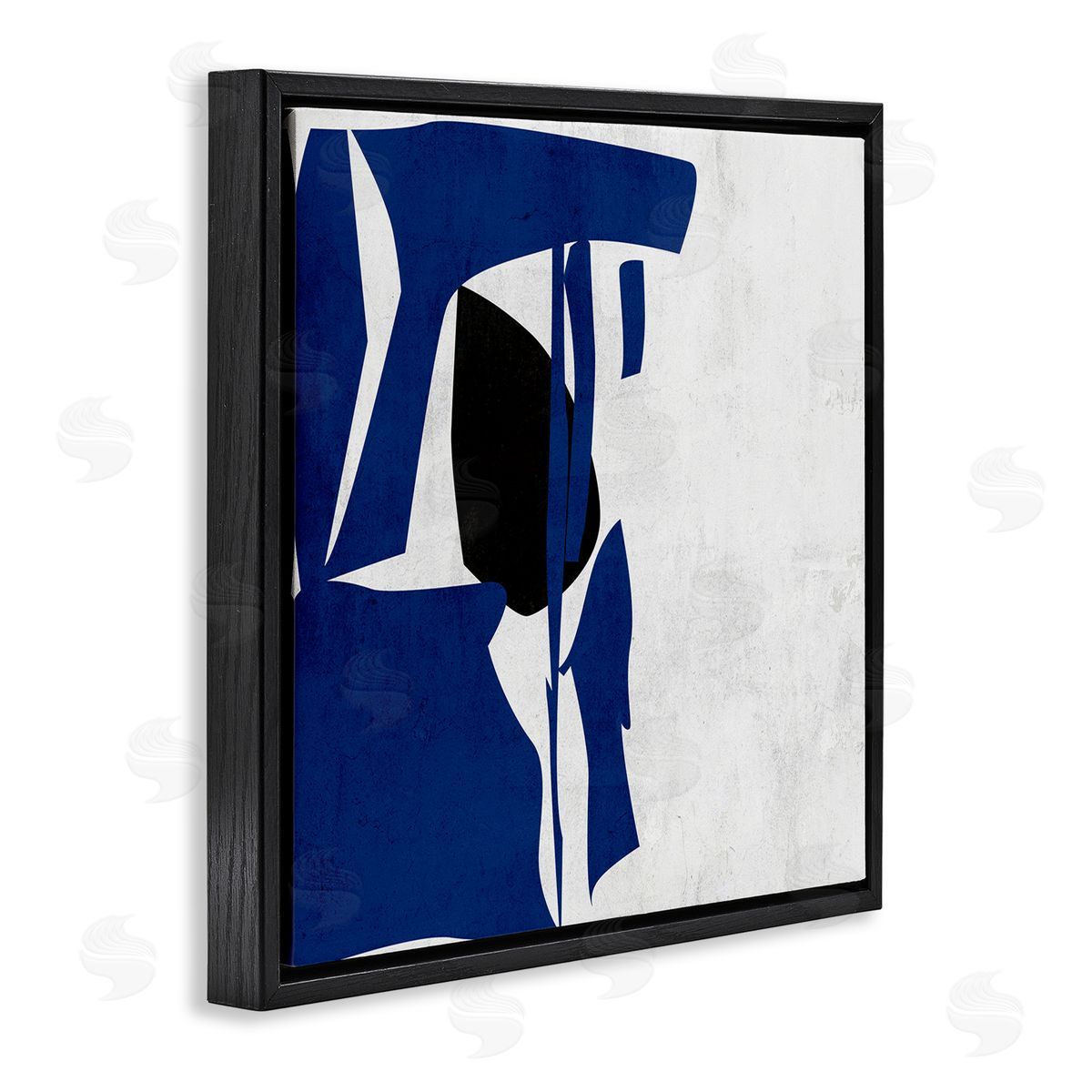 Melissa Wang Modern Blue Cutout Shapes  Black Floating Frame Canvas Wall Art Print