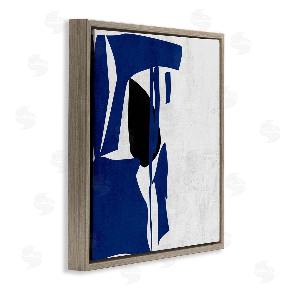 Melissa Wang Modern Blue Cutout Shapes  Brown Floating Frame Canvas Wall Art Print