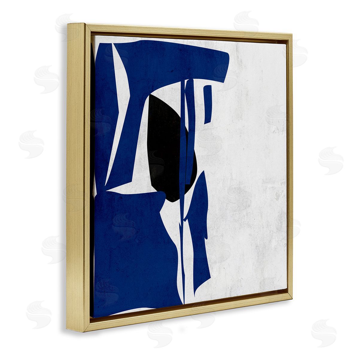 Melissa Wang Modern Blue Cutout Shapes  Gold Floating Frame Canvas Wall Art Print