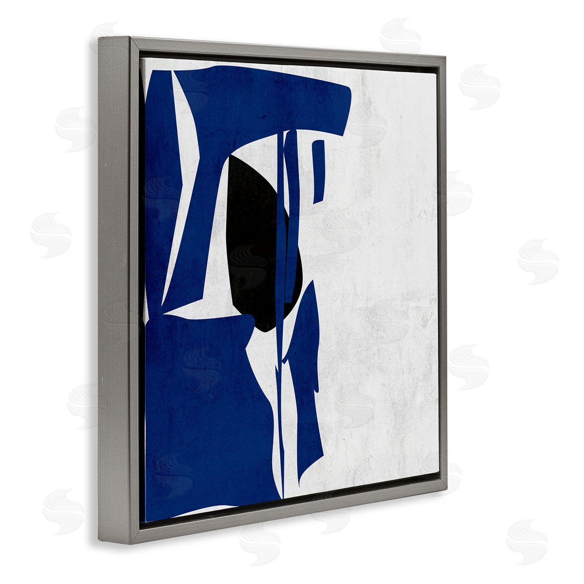 Melissa Wang Modern Blue Cutout Shapes  Gray Floating Frame Canvas Wall Art Print