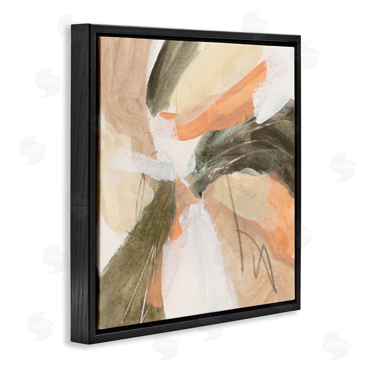 Melissa Wang Abstract Orange Spiral Arrangement Black Floating Frame Canvas Wall Art Print