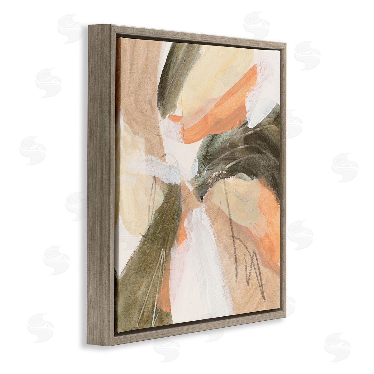 Melissa Wang Abstract Orange Spiral Arrangement Brown Floating Frame Canvas Wall Art Print