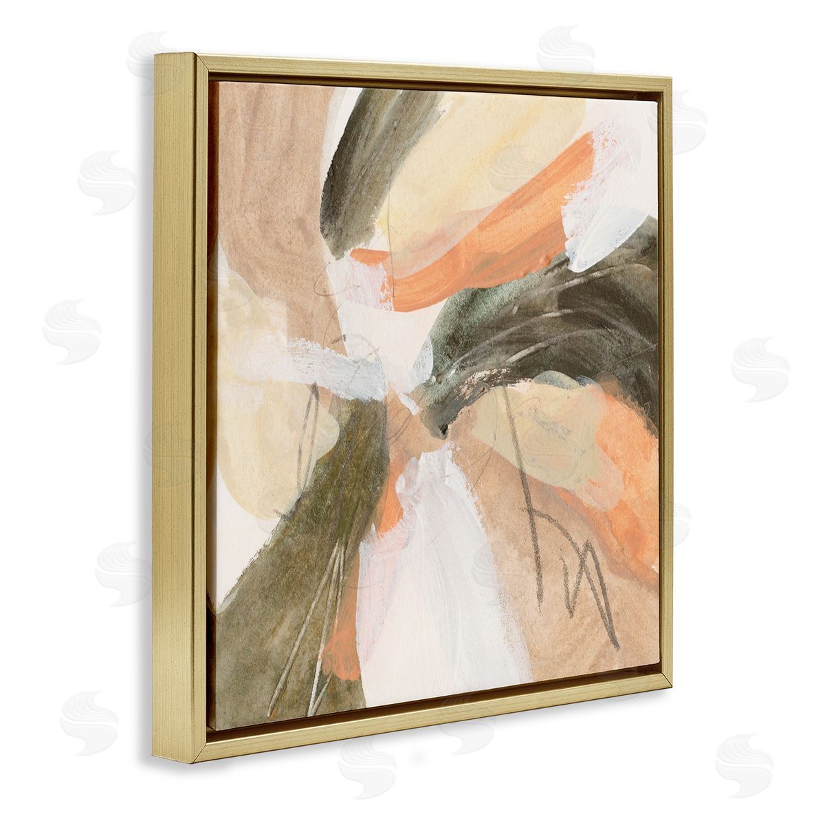 Melissa Wang Abstract Orange Spiral Arrangement Gold Floating Frame Canvas Wall Art Print