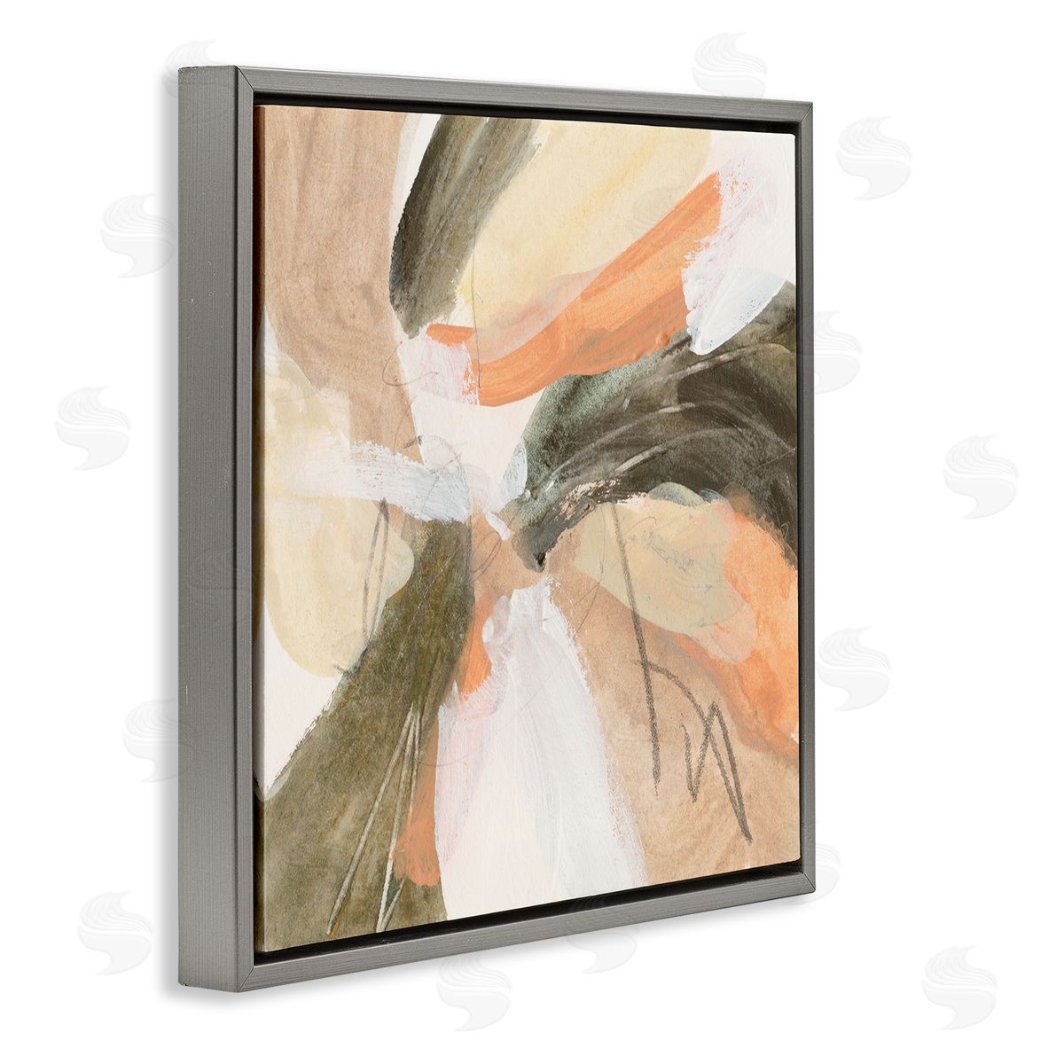 Melissa Wang Abstract Orange Spiral Arrangement Gray Floating Frame Canvas Wall Art Print