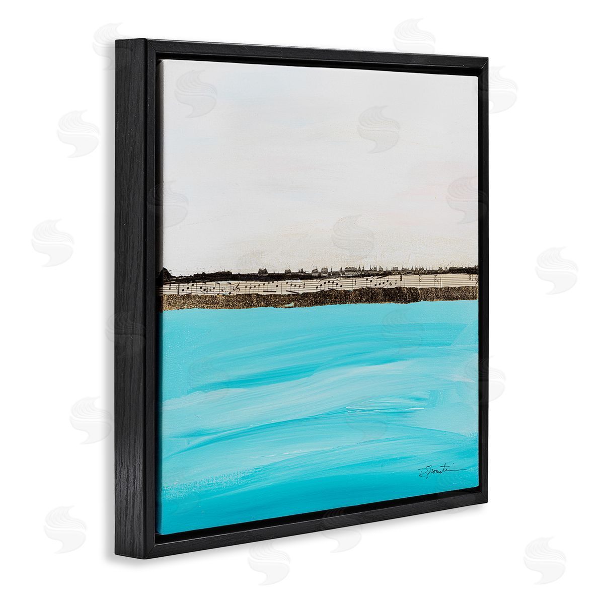 Ruth Fromstein Modern Landscape Music Notes Collage Black Floating Frame Canvas Wall Art Print