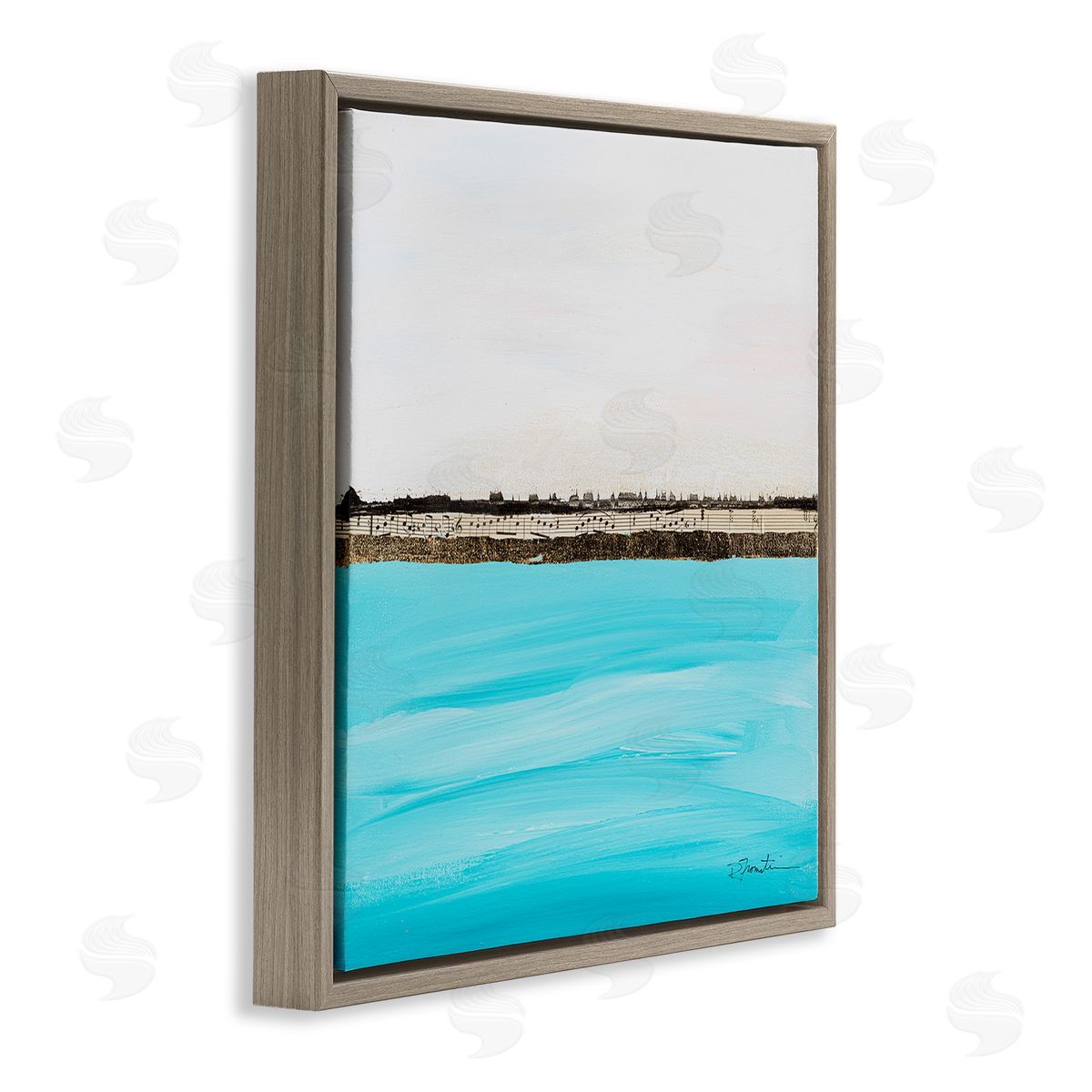Ruth Fromstein Modern Landscape Music Notes Collage Brown Floating Frame Canvas Wall Art Print