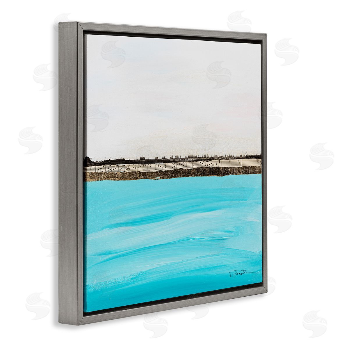 Ruth Fromstein Modern Landscape Music Notes Collage Gray Floating Frame Canvas Wall Art Print