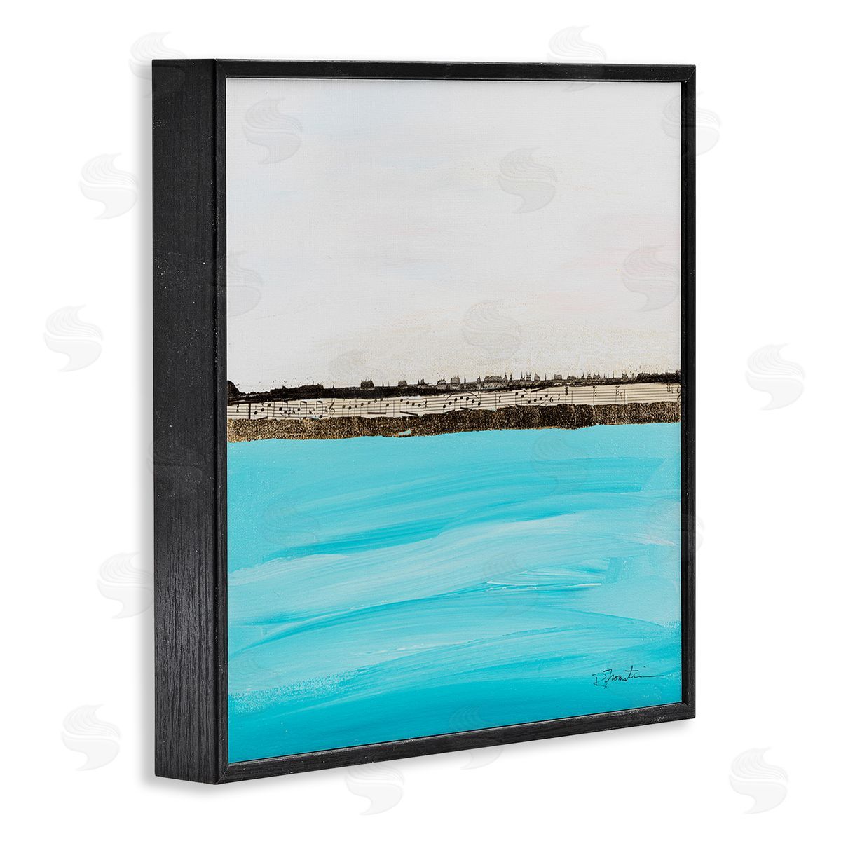 Ruth Fromstein Modern Landscape Music Notes Collage Black Framed Glicee Wall Art Print