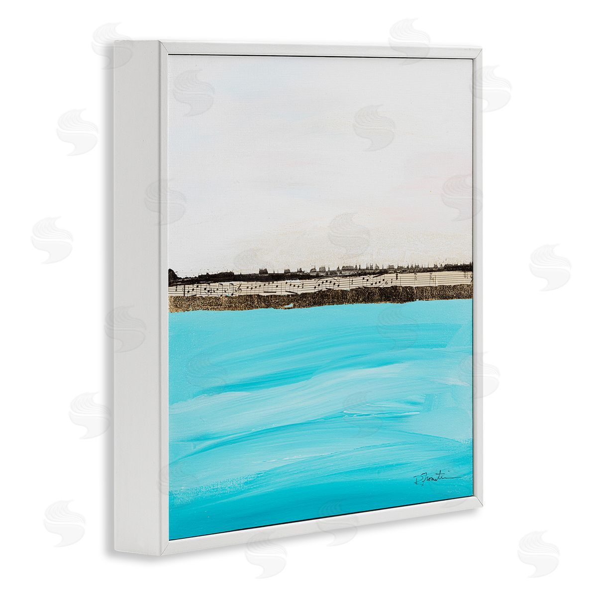 Ruth Fromstein Modern Landscape Music Notes Collage White Framed Glicee Wall Art Print