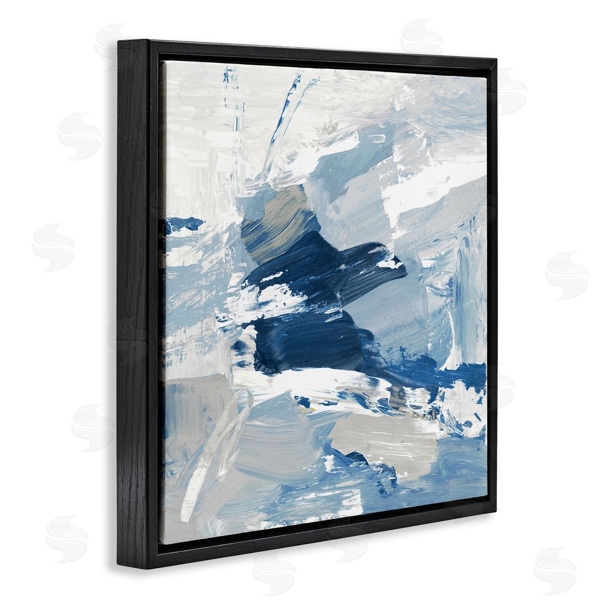 Abstract Brushed Blue Painting Black Floating Frame Canvas Wall Art, Home Decor by Lanie Loreth