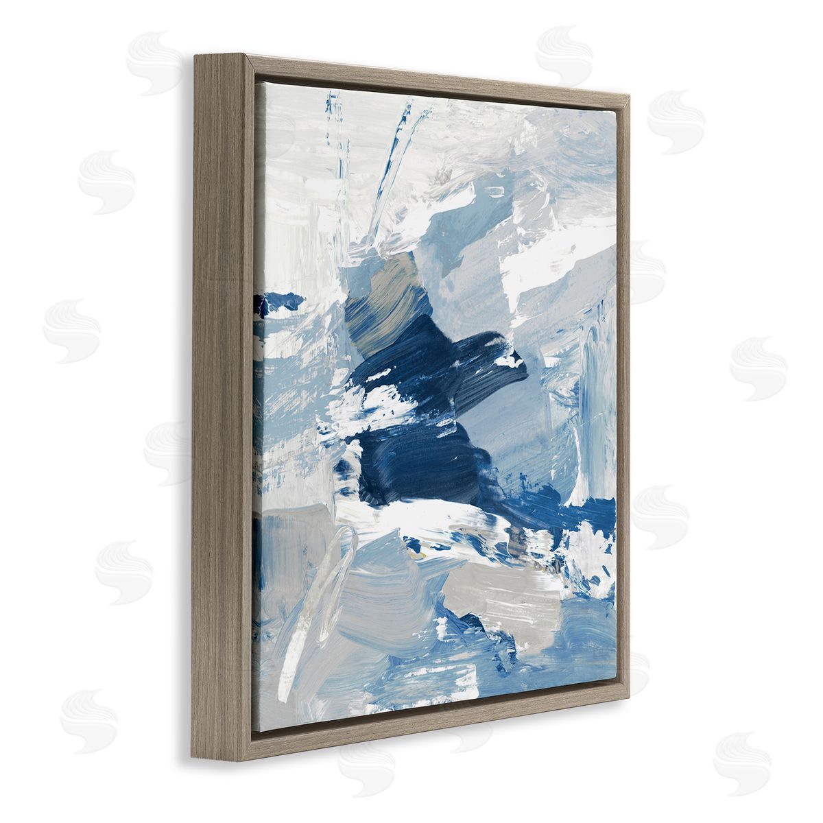 Abstract Brushed Blue Painting Brown Floating Frame Canvas Wall Art, Home Decor by Lanie Loreth