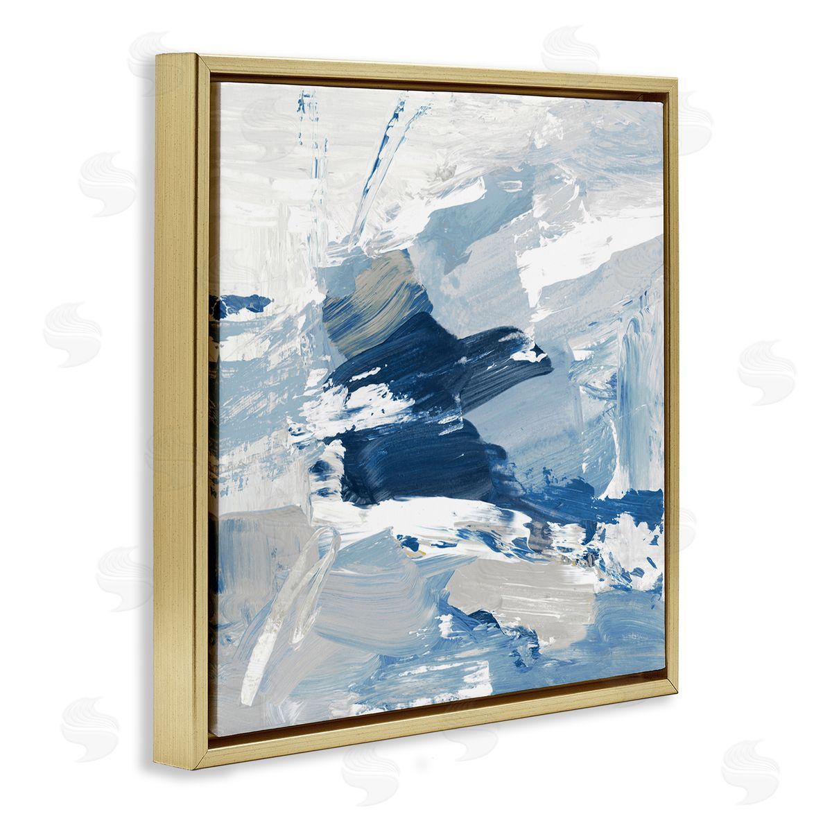 Abstract Brushed Blue Painting Gold Floating Frame Canvas Wall Art, Home Decor by Lanie Loreth