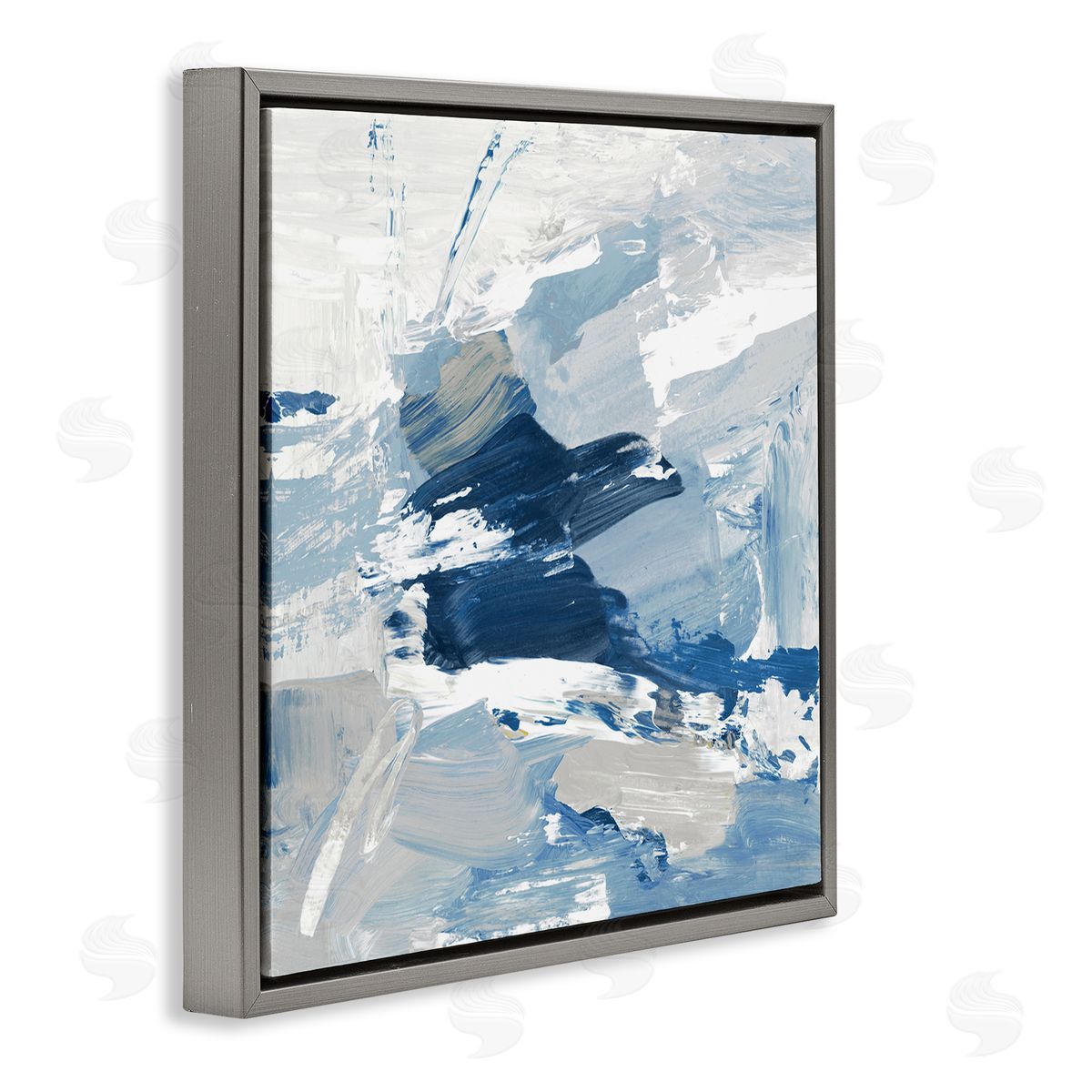 Abstract Brushed Blue Painting Grey Floating Frame Canvas Wall Art, Home Decor by Lanie Loreth