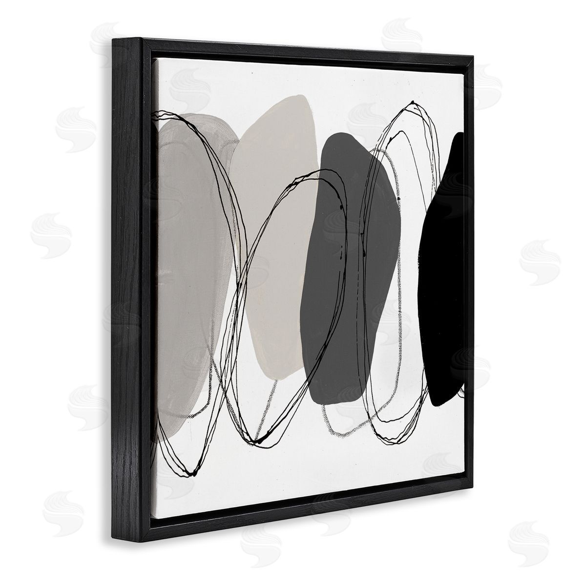 Ruth Fromstein Abstract Round Forms Outlines Black Floating Frame Canvas Wall Art Print