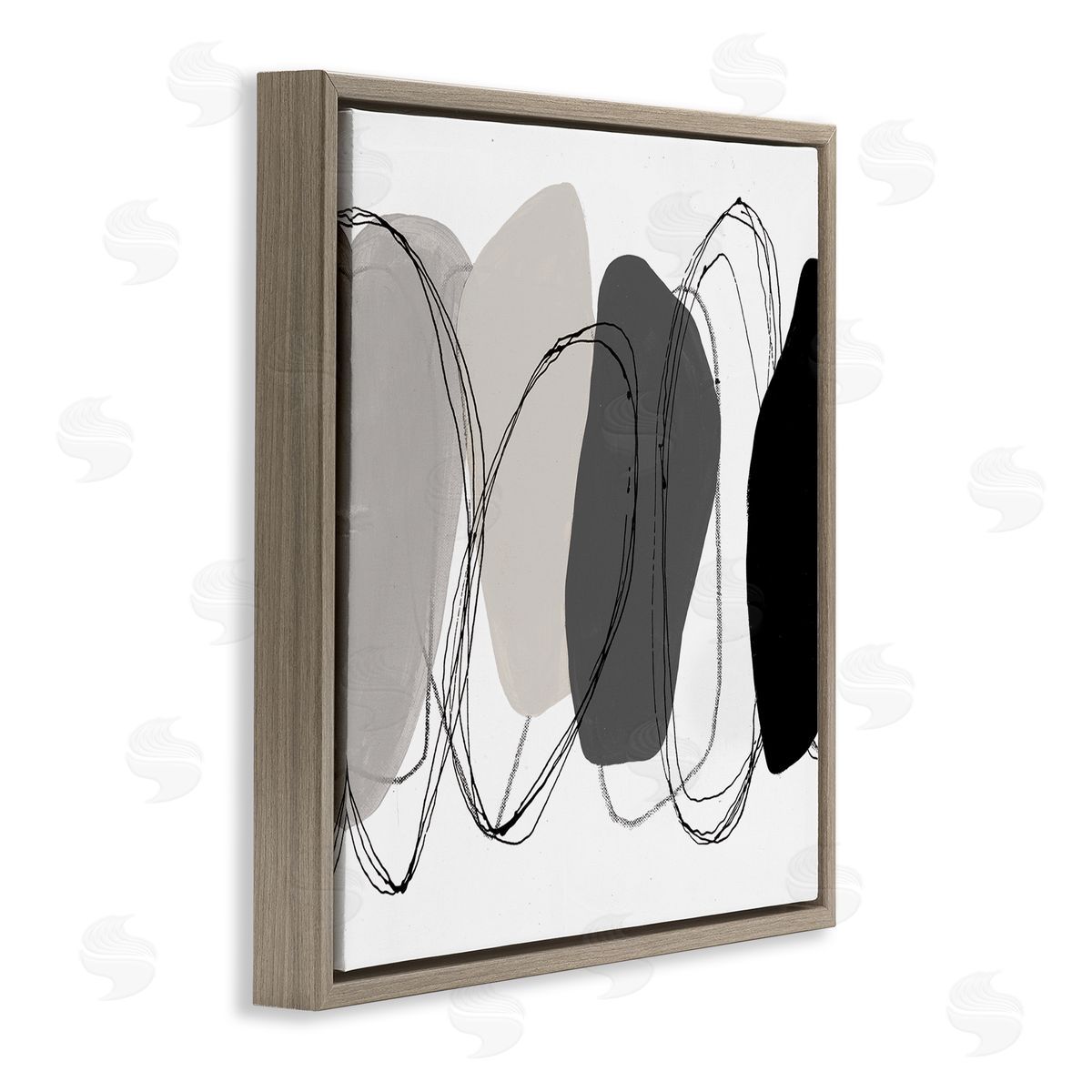 Ruth Fromstein Abstract Round Forms Outlines Brown Floating Frame Canvas Wall Art Print